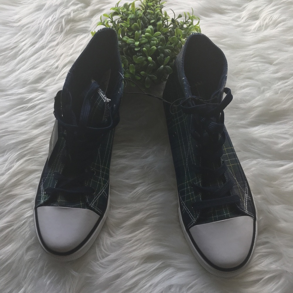 COTTON ON HIGH TOPS BLU GRN, YELLOW PLAID NWT 10.5